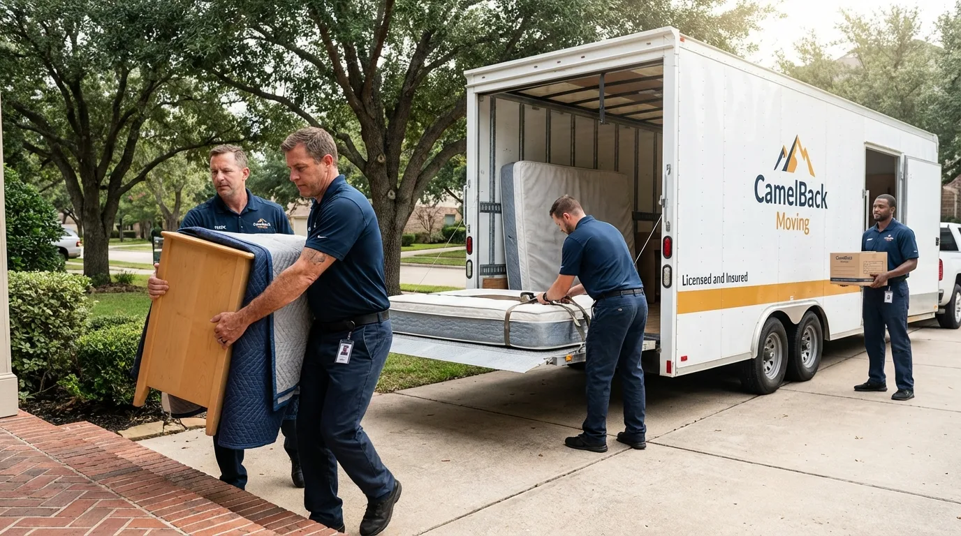 Crew loading residential truck for cross-state move from Watervliet, MI